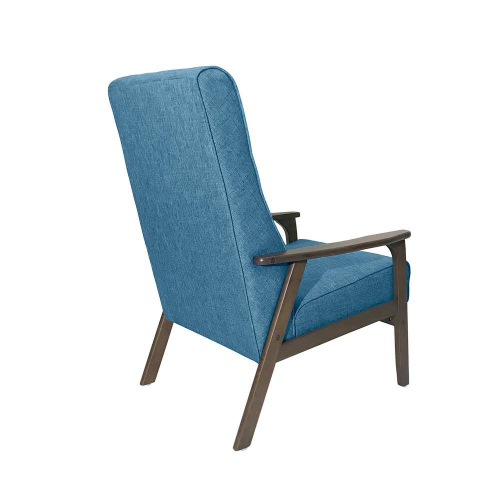 Blue Upholstered Tufted Back Accent Chair with Walnut Rubberwood Legs