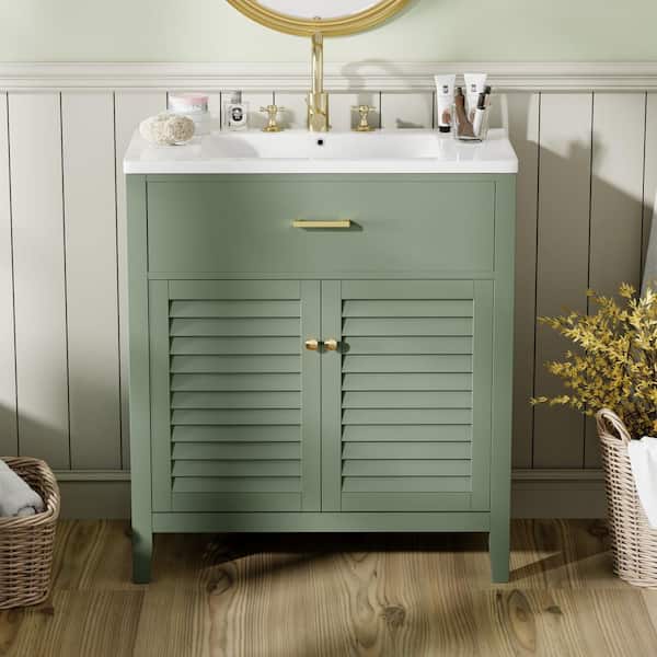 Staykiwi 30 in. W x 18.3 in. D x 33.7 in. H Single Sink Freestanding Bath Vanity in Green with White Ceramic Sink