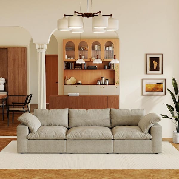 Magic Home 121 in. Square Arm 3-Piece Linen Modular Sectional Sofa