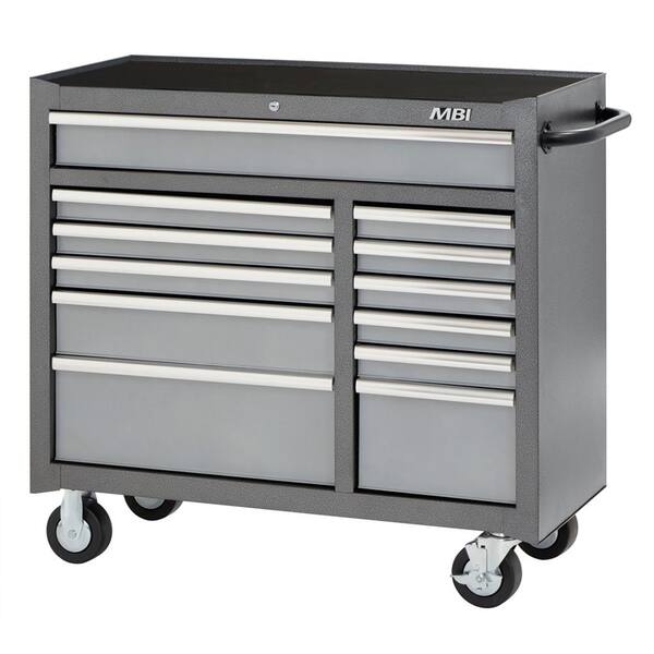 MBI 41 in. 12-Drawer Center Roller Cabinet Tool Chest in Silver Vein