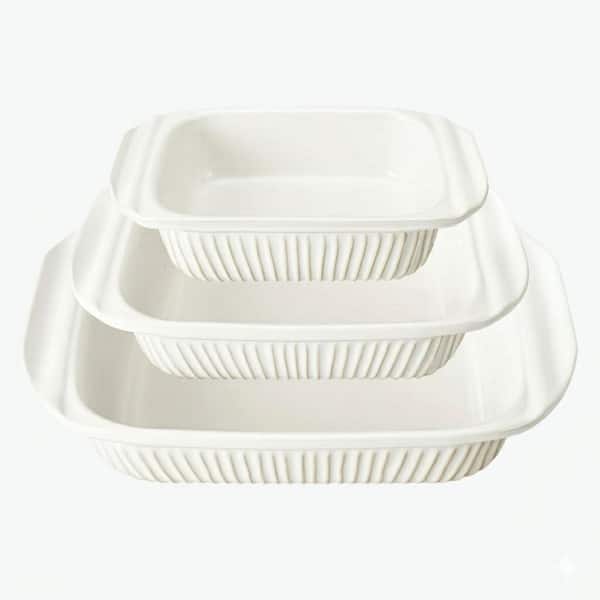 3-Piece Large Rectangular Ceramic Bakeware Set with Wide Handles, Deep Oven Safe Casserole Dishes, White