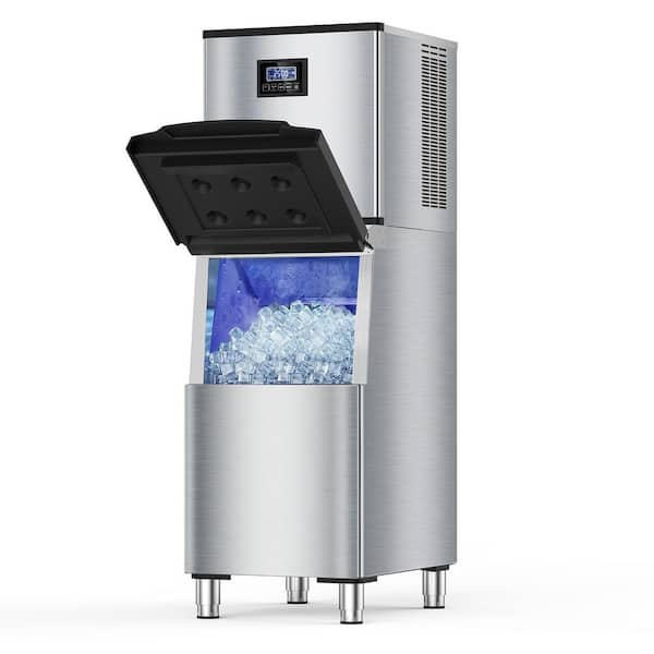 20.28 in.400lbs./24H Full Size Cube Commercial Freestanding Ice Maker In Stainless Steel W/ 350 lbs. Storage,LCD Control