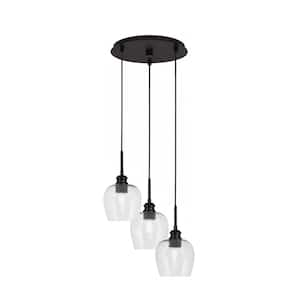 Albany 60-Watt 13.25 in. 3-Light Espresso Cord Pendant Light Smoke Bubble Glass Shade