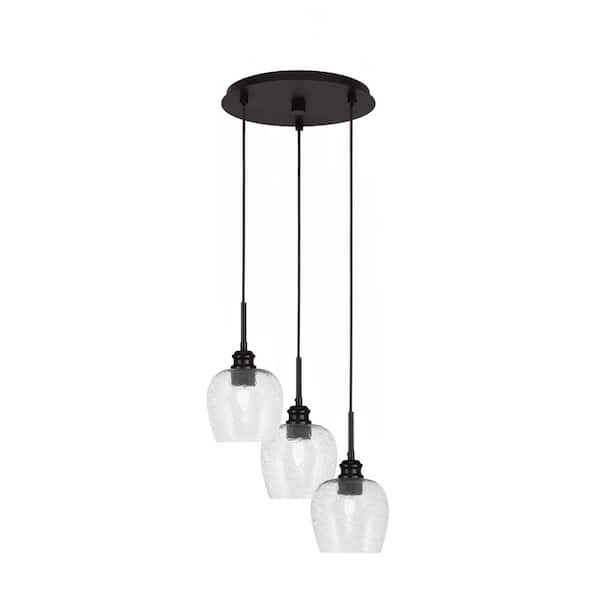 Unbranded Albany 60-Watt 13.25 in. 3-Light Espresso Cord Pendant Light Smoke Bubble Glass Shade