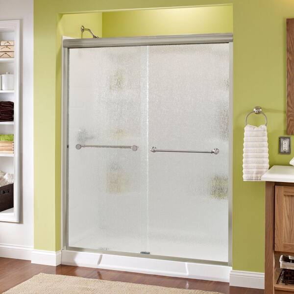 Delta Mandara 60 in. x 70 in. Semi-Frameless Traditional Sliding Shower Door in Nickel with Rain Glass