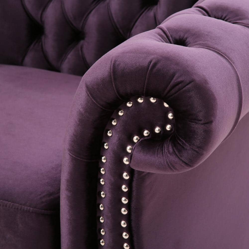 Blackberry Velvet Handcrafted Slope Arm Club Chair