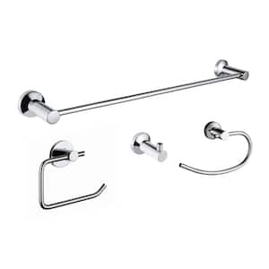Tacoma 4-Piece Bath Hardware Set with Towel Ring Toilet Paper Holder and Towel Bar in Chrome 24"