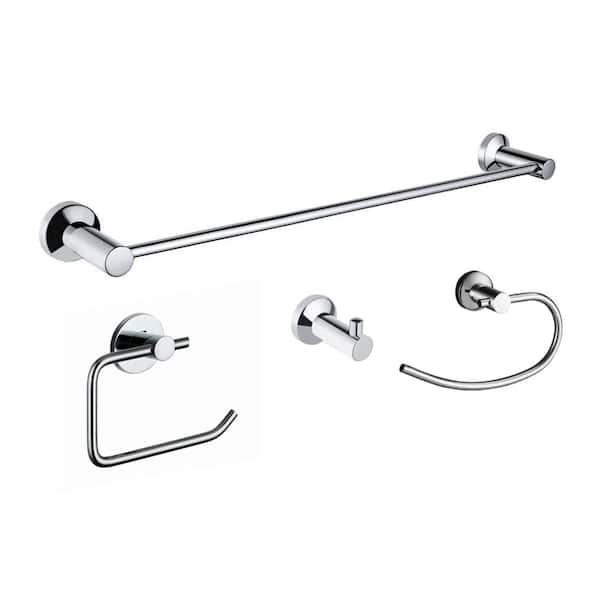BOANN Tacoma 4-Piece Bath Hardware Set with Towel Ring Toilet Paper Holder and Towel Bar in Chrome 24"