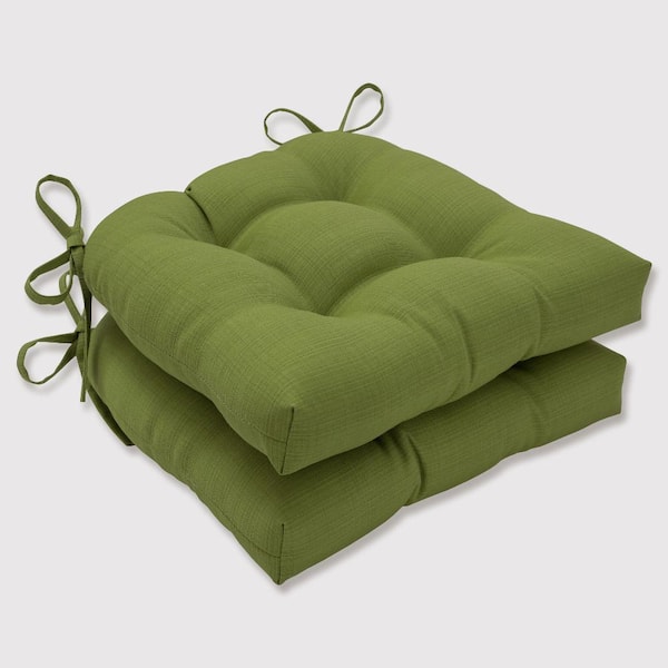 Pillow Perfect Solid 17.5 in. x 17 in. Outdoor Dining Chair Cushion in Green (Set of 2)