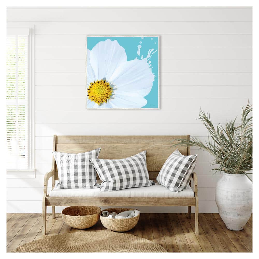 Flower Pop V White and Blue Abstract Canvas Art in Floater Frame