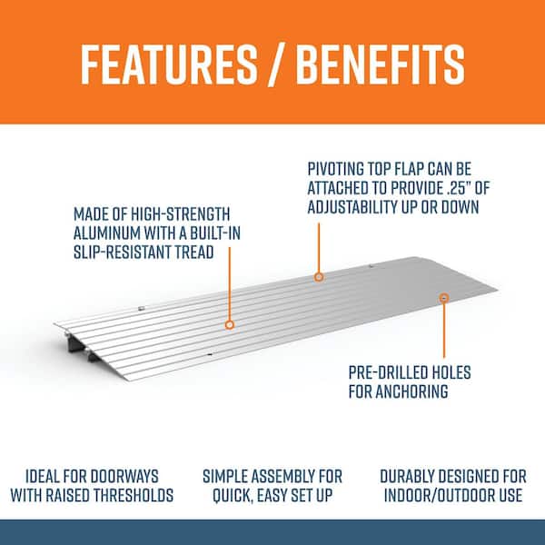 TRANSITIONS Aluminum Threshold Ramp 9.5 in. L x 34 in. W x 1.5 in. H