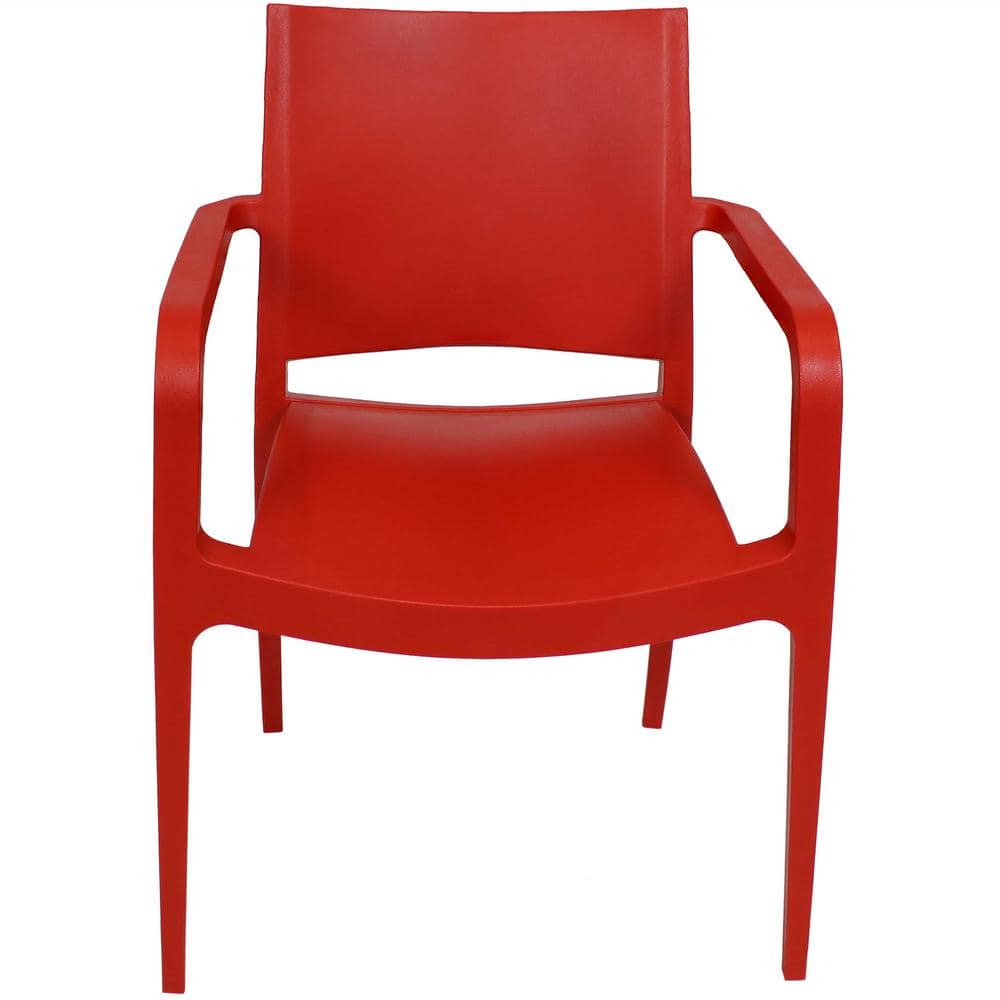 Landon Red Plastic All-Weather Outdoor Dining Armchair Set
