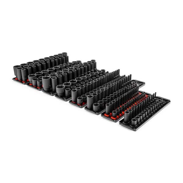 1/4, 3/8, 1/2 in. dr Shallow and Deep 6pt Impact Socket Set with Rails and Trays, 230pc (5/32 - 1-1/2 in., 4 - 38 mm)