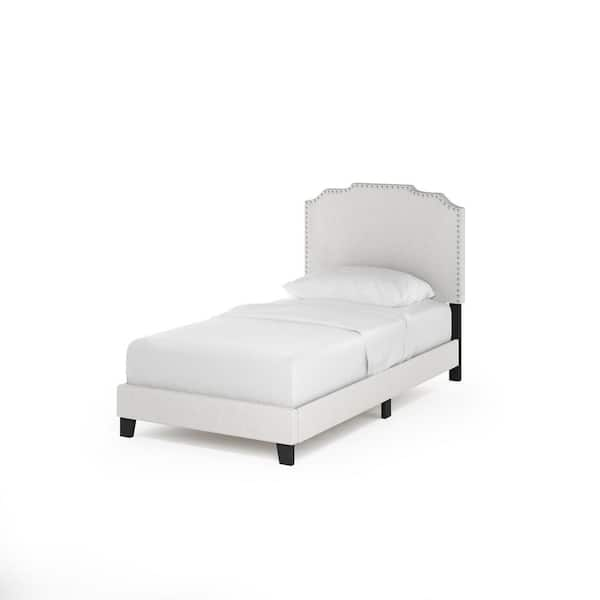 Furinno Nadia Twin Linen Nailhead Trim Bed Frame