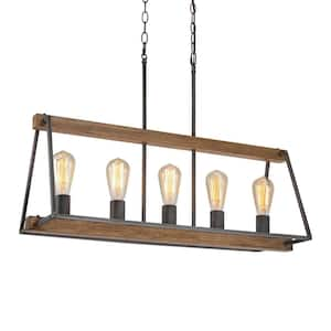 5-Light Pine Texture Shades Chandelier 30.5 in.W x 21 in.H