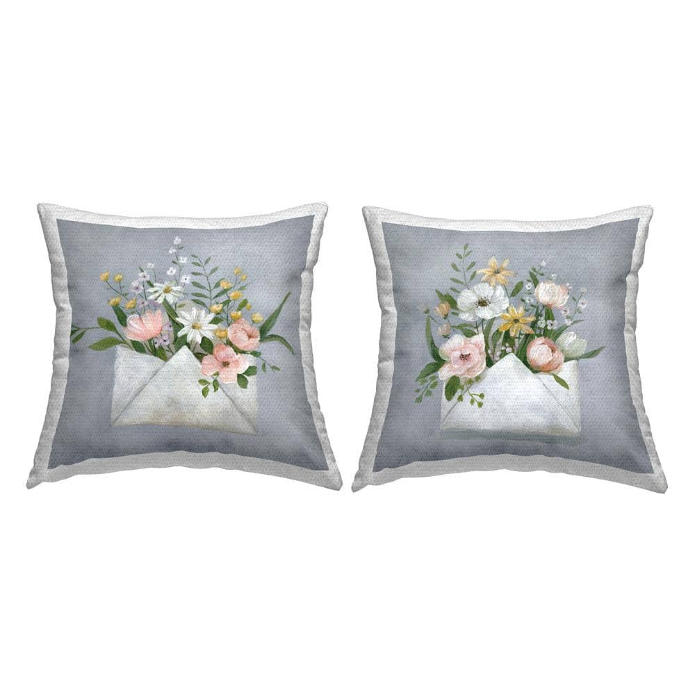 Blue Floral Envelope Print Square Outdoor Throw Pillow Set