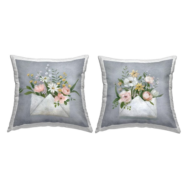 Stupell Industries Cottage Wildflowers Mail Blue Square Outdoor Throw Pillow 2-Pack