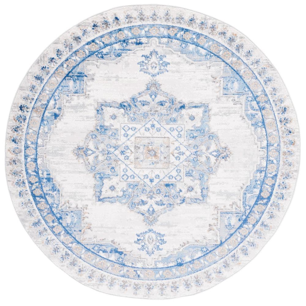 Shivan 7 ft. x 7 ft. Ivory/Blue Medallion Distressed Round Area Rug price history on PriceWatchPro