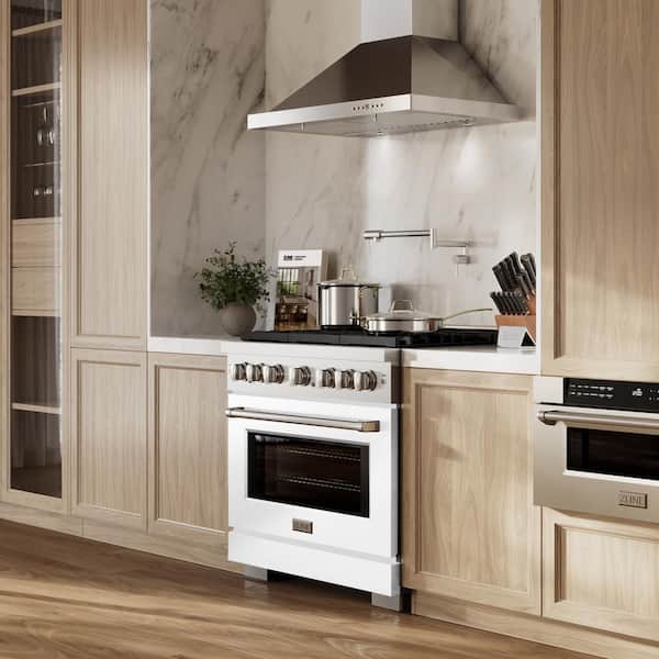 36 in. 6 Burner Freestanding Gas Range & Convection Gas Oven with White Matte Door in Stainless Steel