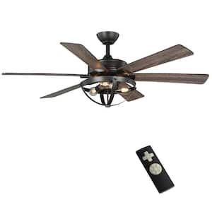 Woodbank 52 in. LED Indoor Aged Iron Ceiling Fan with Light Kit and Remote Control and Reversible Blades