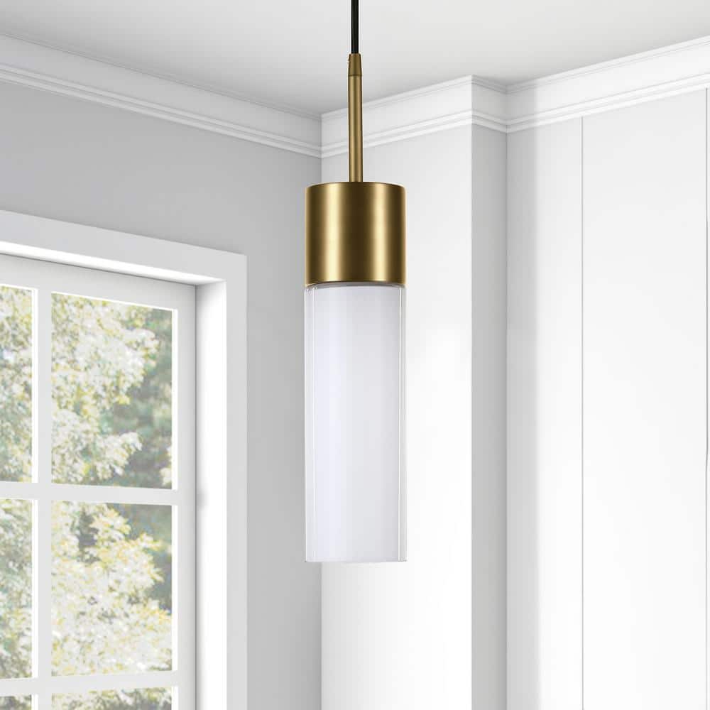 Contemporary Brass and Milk White Glass 18" Pendant Light