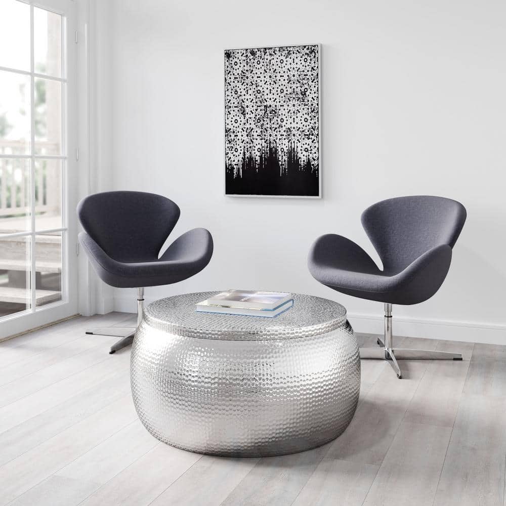 Silver Hammered Aluminum Round Cocktail Table