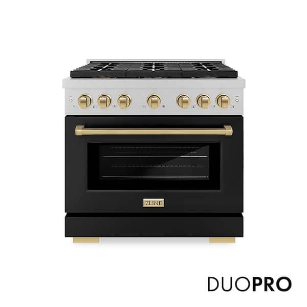 Autograph 36 in. 5.2 cu. ft. Paramount Gas Range with 6-Burner Cooktop and Gas Oven in Satin with Black and Champagne