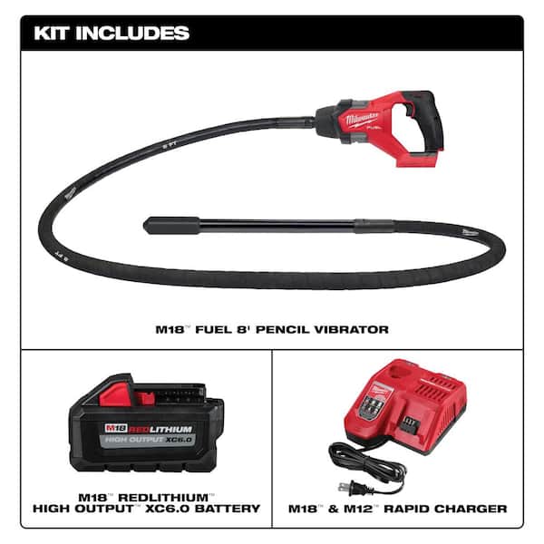 M18 FUEL 18V Lithium-Ion Brushless Cordless 8 ft. Concrete Pencil Vibrator Kit w/ 6.0 Ah Battery & Impact Wrench