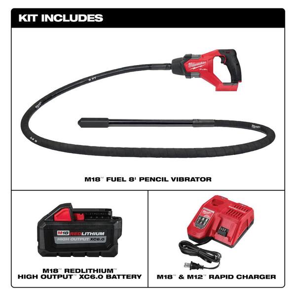 M18 FUEL 18V Lithium-Ion Brushless Cordless 8 ft. Concrete Pencil Vibrator Kit w/ 6.0 Ah Battery & Grinder