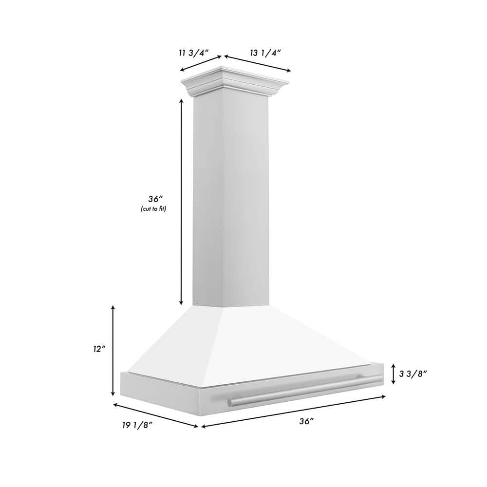 36" White Matte and Stainless Steel Wall Mount Range Hood