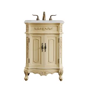 Timeless Home Danny 24 in. W x 21 in. D Single Bathroom Vanity in Light Antique Beige with White Marble and Basin
