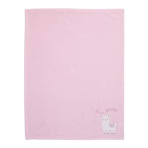 Sweet Llama and Butterflies Super Soft Pink Polyester Baby Blanket with Applique and Embroidery
