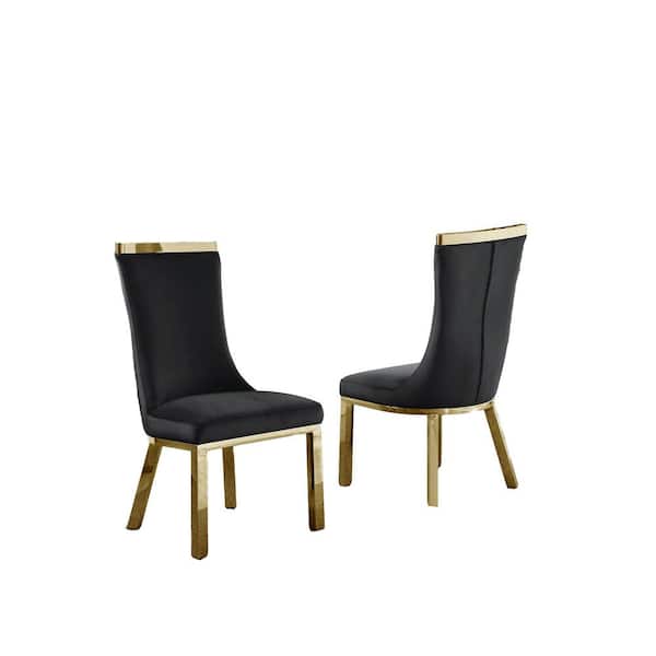 Best Quality Furniture Nina Black Velvet Fabric With Gold Stainless Steel Legs Side Chair (Set of 2)