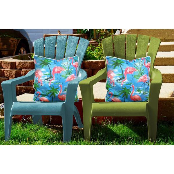 Outdoor Toss Pillows White  With Pink Flamingo Polyester 16X16X5 Inches Set Of 2 
