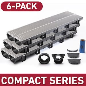 Compact Series 5.4 in. W x 5.4 in. D 39.4 in. L Plastic Trench and Channel Drain Kit with Stainless Steel Grate (6-Pack)