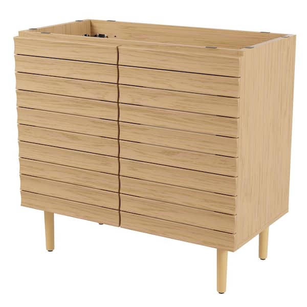JONATHAN Y Aubert 36 in. W x 18 in. D x 33 in. H 2-Shelf Bath Vanity Cabinet without Top (Sink Basin not Included), Oak