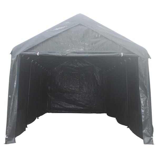 10 ft. W x 20 ft. D x 9.4 ft. H Gray Iron Garage without Floor Outdoor Portable Car Garage Canopy Carports