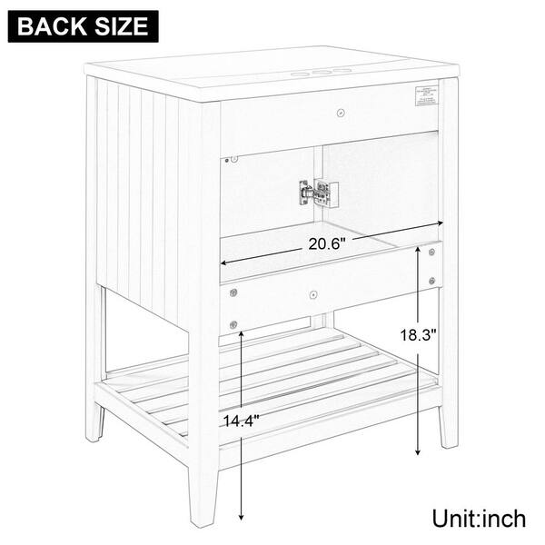 yun　アイボリーM Tileon 24 in. W x 18 in. D x 33 in. H Bath Vanity in White