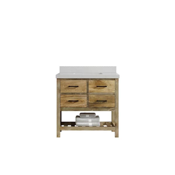 Willow Collections Parker Mango 36 in. W x 22 in. D x 36 in. H Center Sink Bath Vanity in Natural Mango with 2 in. Carrara Qt. Top