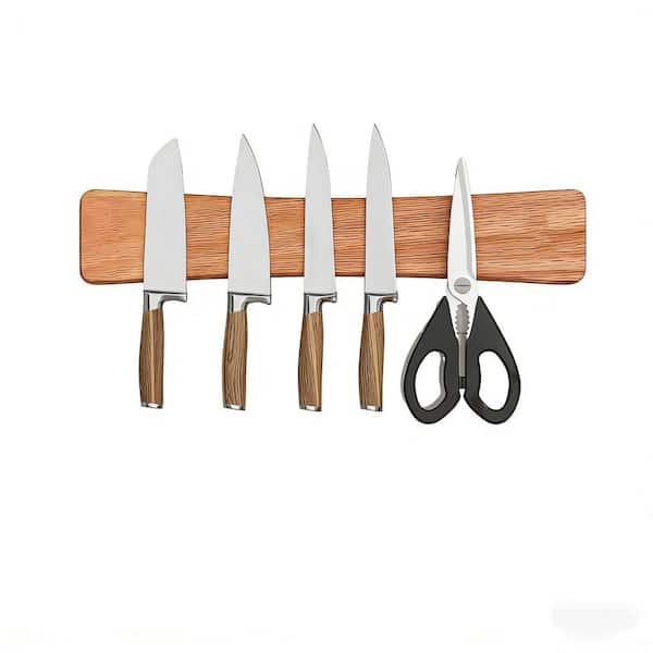6-Knife Premium Oak Wood Magnetic Knife Strip, 16 in. Magnetic Knife Holder for Wall, for Kitchen Knives and Tools