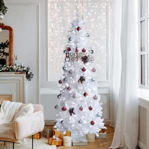 6.5 ft. Pre-Lit LED Pencil Slim Artificial Christmas Tree with Cool White Light, White