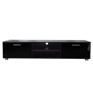 63 in. Black TV Stand with 2 Storage Cabinet Fits TV's up to 70 in. with Open Shelves