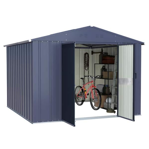 VEIKOUS 8 ft. W x 8 ft. D Outdoor Metal Storage Shed in Gray