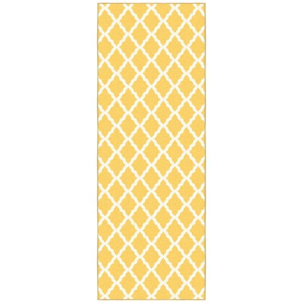Ottomanson Glamour Collection Non-Slip Rubberback Moroccan Trellis Design 2x6 Indoor Runner Rug, 2 ft. 2 in. x 6 ft., Yellow