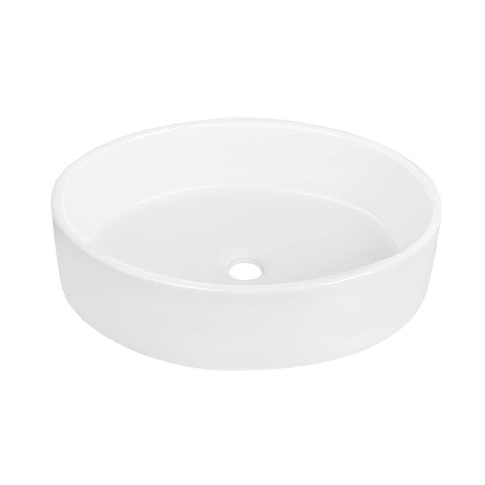 White Ceramic Oval Vessel Bathroom Sink, 19.7"