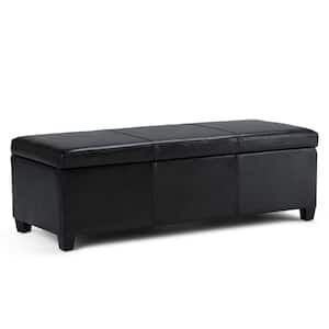 Avalon 48 in. Contemporary Storage Ottoman in Midnight Black Faux Leather
