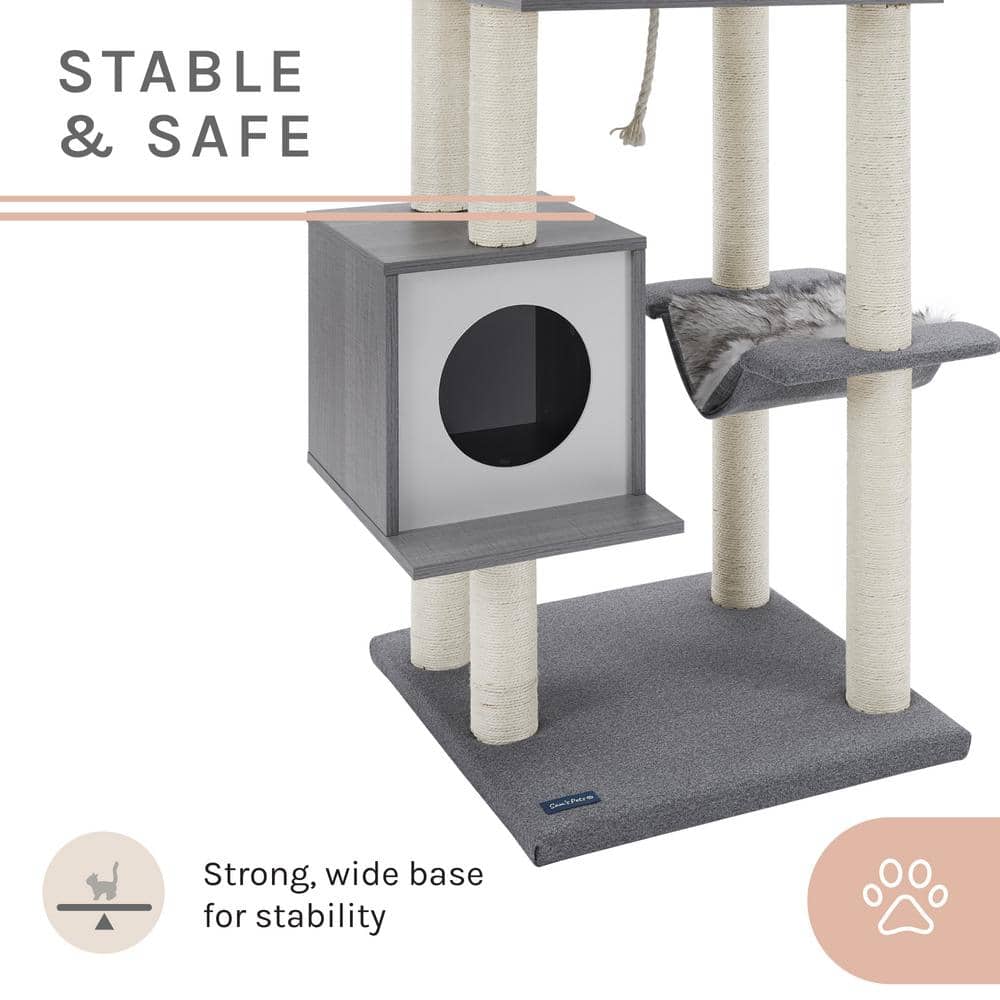 Gray Multi-Tiered Polyester Cat Tree with Hammock and Toys