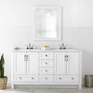 Candlesby 61 in. Double Sink White Bath Vanity with White Cultured Marble Top (Assembled)