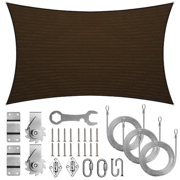 10 ft. x 20 ft. Brown Rectangle Sun Shade Sail Screen Canopy with Hardware TAWAL