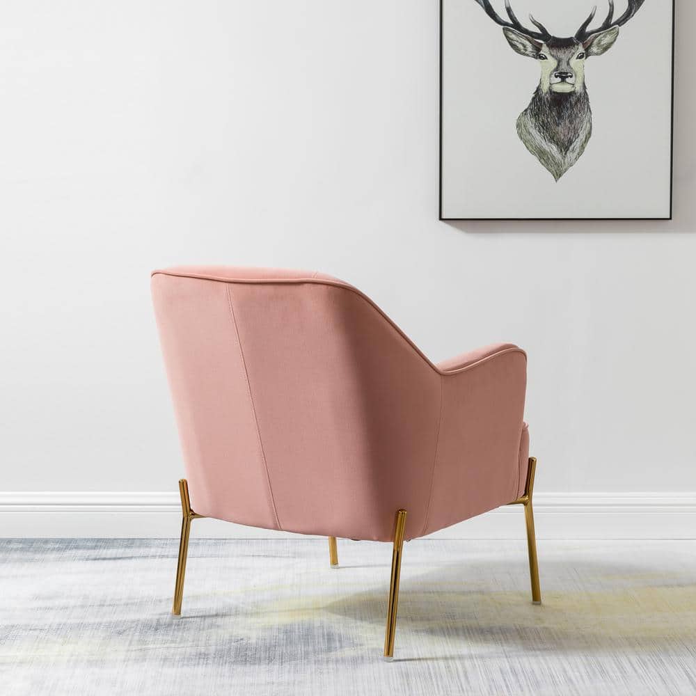 Pink Velvet Swivel Accent Chair with Metal Frame